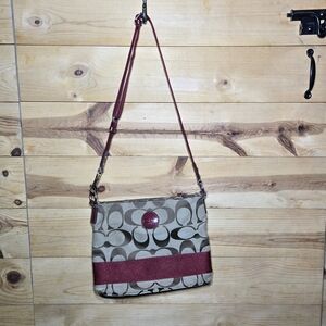 Coach Signature Canvas Crossbody Bag - Brown and Red
